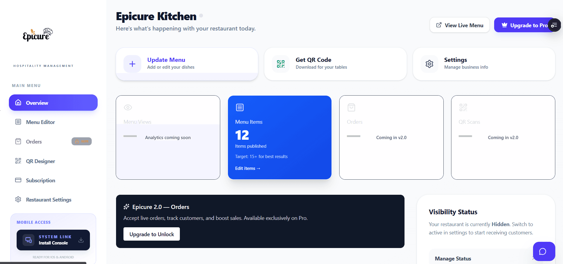 Epicure Dashboard Preview